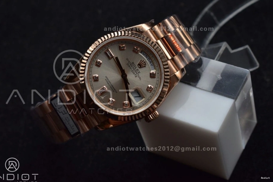 Dial QF DayDate with Square President Bracelet Edition RG Best Silver V5 36 (Gain 904L Steel Weight) Diamond on vr3255 0121